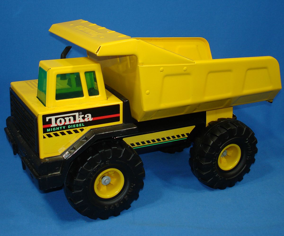 Tonka Mighty Diesel Pressed Steel Metal Construction Dump Truck Green Windows Vintage Toys For